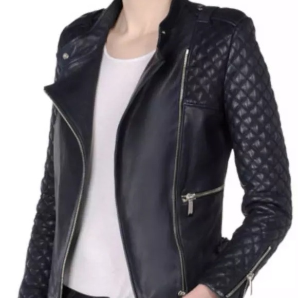 Barbara Bui NWOT quilted navy leather jacket 36 - Picture 3 of 8